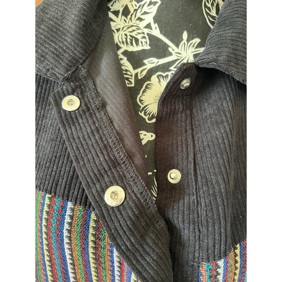 Black Corduroy Jacket with Tribal Multicolor Pattern - Picture 7 of 8